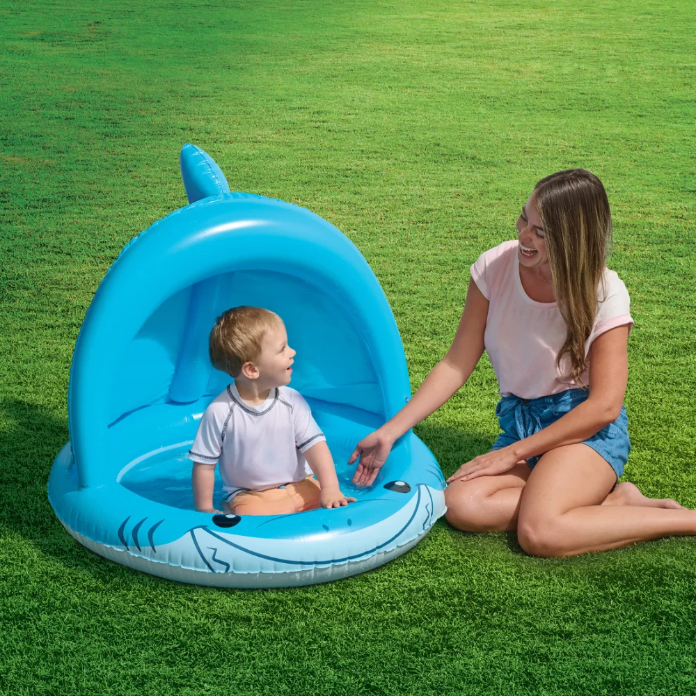 

Bluescape Blue Shark Shade Inflatable Baby Pool, with Canopy, Age 1-3, Unisex
