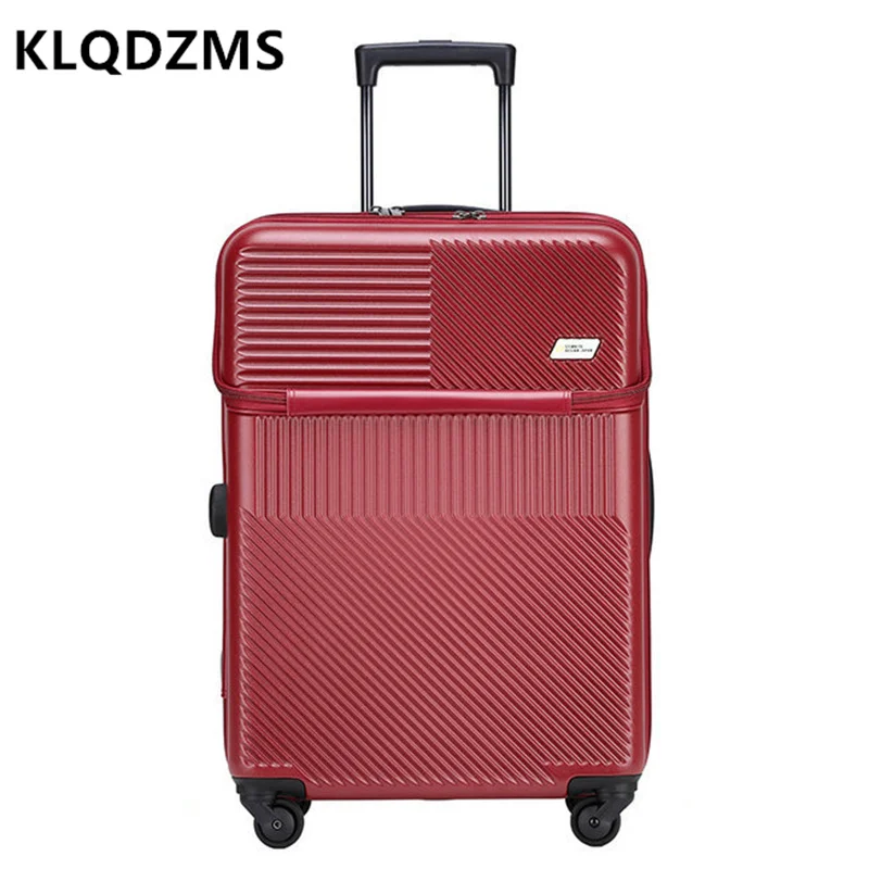 KLQDZMS High Quality Front Opening Boarding Luggage Female Small 20 Inch Net Red INS Trolley Case 24 Inch Suitcase Male USB