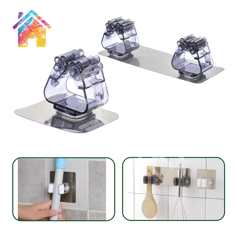 

Kitchen Bathroom Adhesive Multi-Purpose Hooks Wall Mounted Mop Organizer Holder RackBrush Broom Hanger Strong Hooks