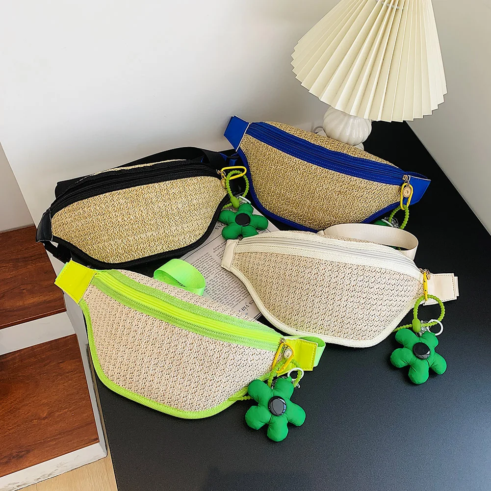 

Модная Повседневная Соломенная поясная сумка для женщин, нагрудная Сумочка, пляжный дорожный кошелек на ремне, сумки через плечо