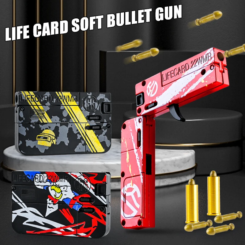 

New Upgraded Lifecard Metal Folding Gun Toy for Kids Adult, Pistol Toys Gun With Soft Bullets Alloy Shooting Model Party