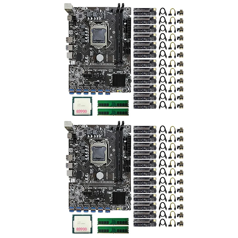 

B250C BTC Mining Motherboard Set With 12X009S Plus PCIE Riser Card+1XG3900 DDR4 RAM LGA1151 DDR4 DIMM 12 GPU