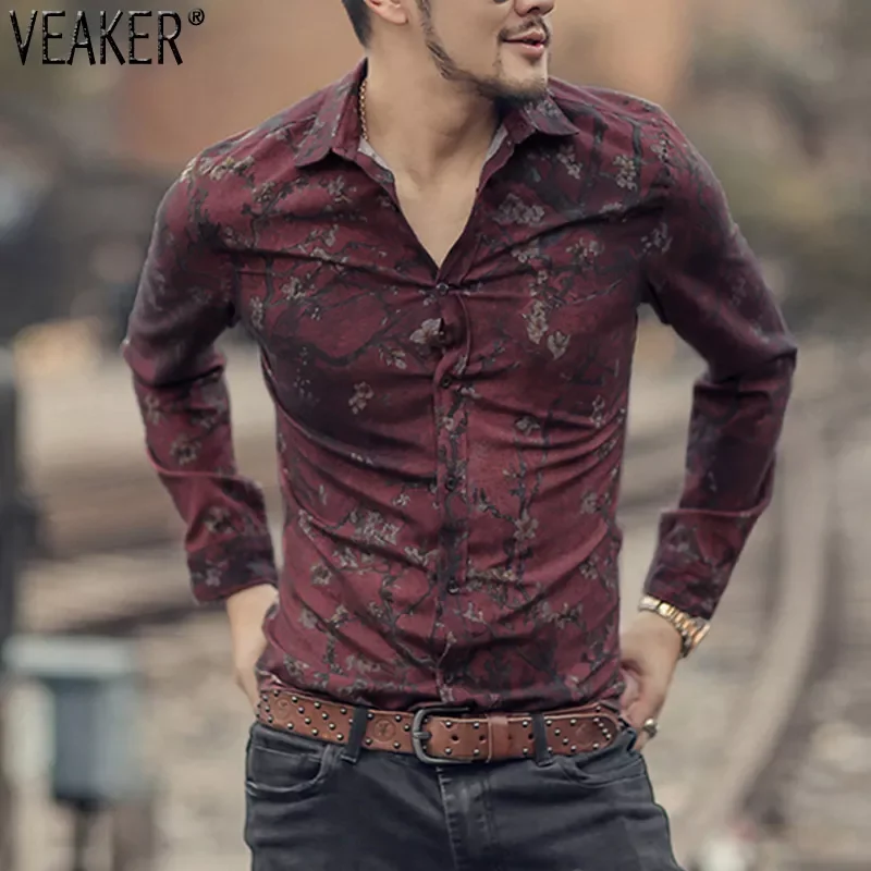

NEW IN New Men's Floral Printed Shirts Male Silk Satin Long Sleeve Flower Slim Fit Casual Business Tops M-3XL