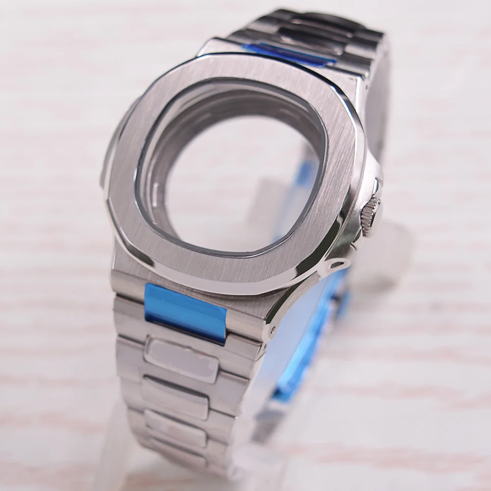 

40mm Silver Watch Case Sapphire Glass Fit NH35 NH36 pt5000 ETA 2824 2836 Miyota 8215 8205 821a Movement Nautilus