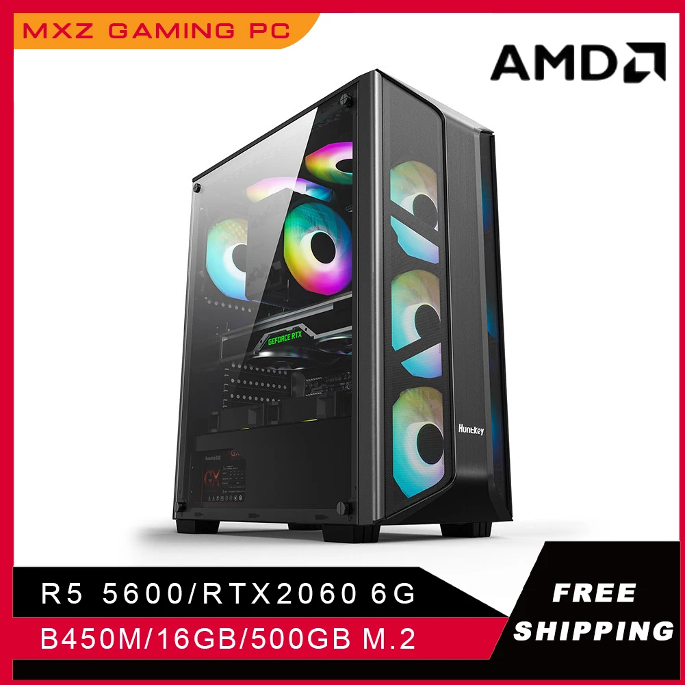 MXZ Mini Pc Gming Desktop High-Performan Ryzen R5600 Video Card RTX2060 6G 500GB SSD Windows 10 Pro Key Pc Gamer For Gaming PC