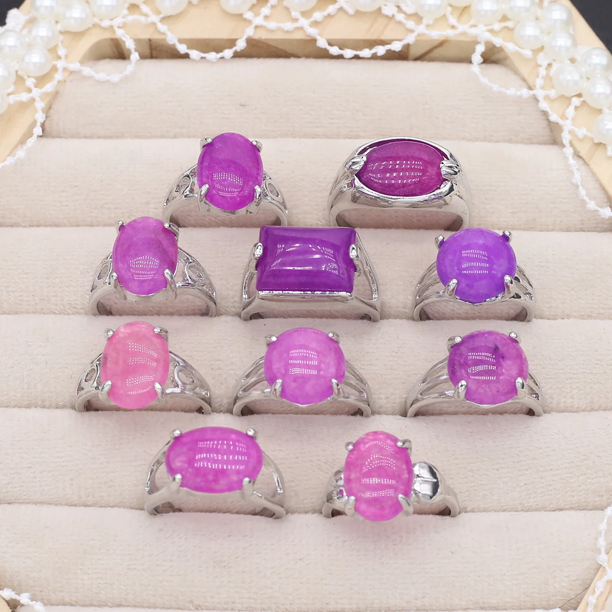 

10 Rings Mixed Fashionable Metal Ring Inlay White Stone + Purple Rings Charm Wedding Banquet Party Ring For Woman Girls Gift
