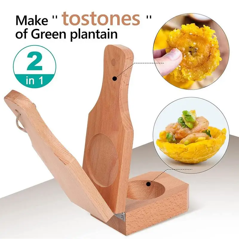 

Wooden Tostonera Plantain Masher, Durable, Reusable, Fruit, Banana Smasher Maker, Kitchen Press, Meatball Gadgets, Tools, 2 in 1