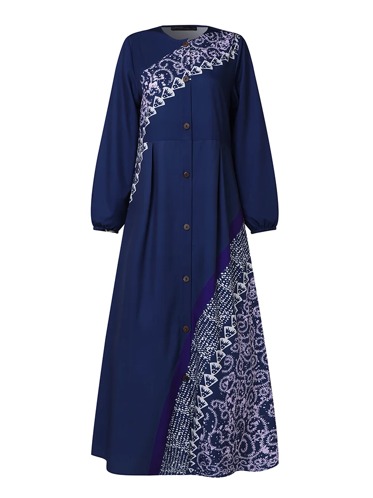 Платье ZANZEA женское длинное с круглым вырезом модное Макси-Платье этническим