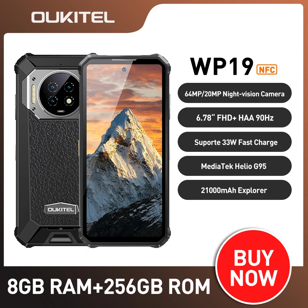 Oukitel WP19 Rugged Mobile Phone 8GB 256GB Android 12 Night Vision 21000mAh 90 Hz Helio G95 64M Camera Smartphone