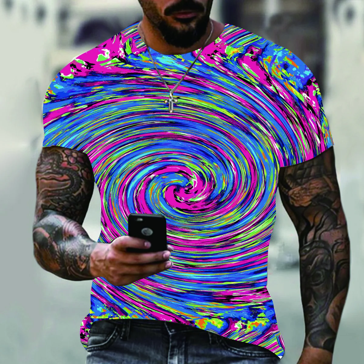 

2022 new fashion men's 3D stereogram fluorescent graffiti gradient effect printed T-shirt summer personalized street clothes