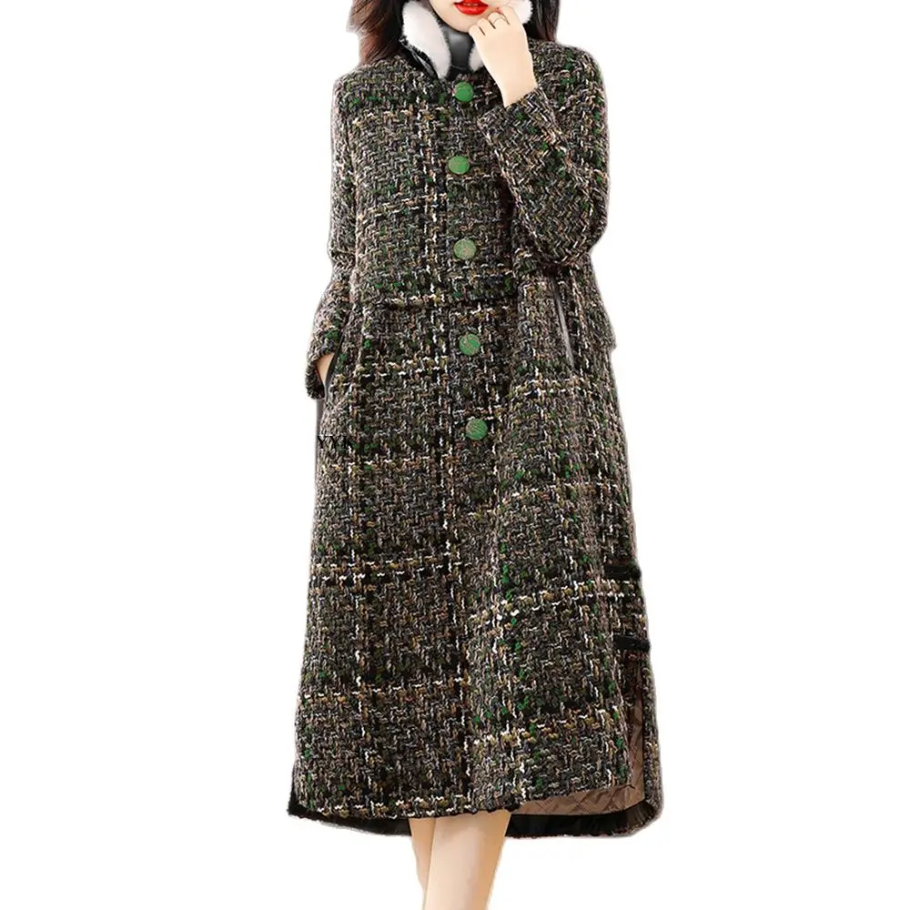 

Women's Wool Tweed Coat 2022 Winter Clothing New National Style Large Size Wool Jacket Loose Thicked Long Blend Woolen Overcoat