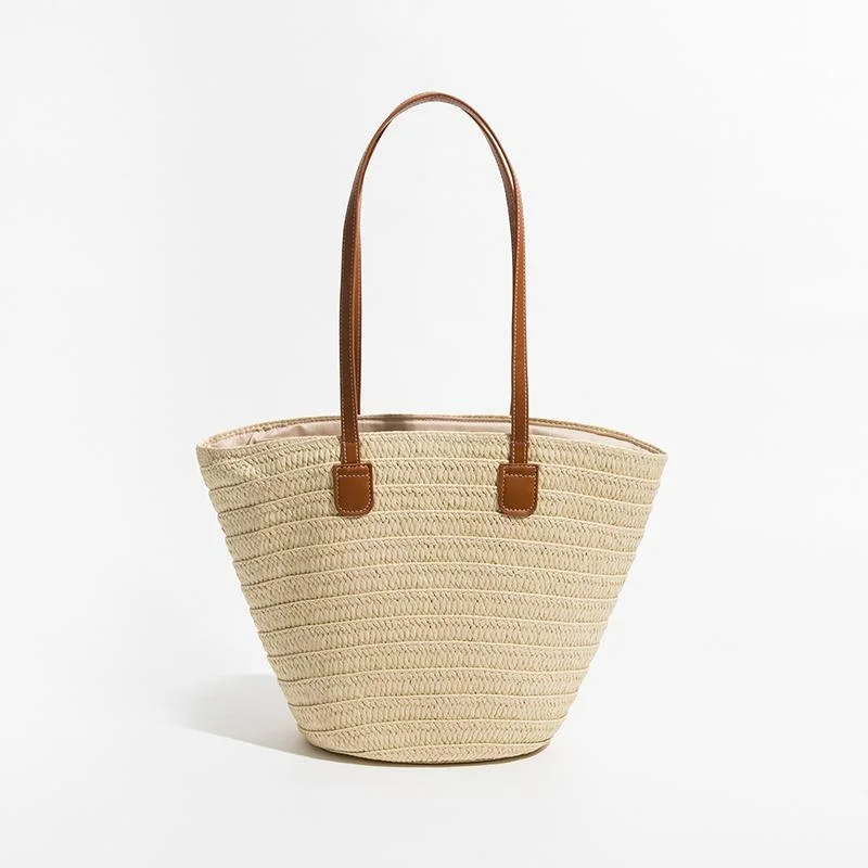 

Casual Large Capacity Straw Tote Bags Handmade Woven Women Shoulder Bag Summer Beach Lady Handbags Big Bucket Shopper Purse 2023