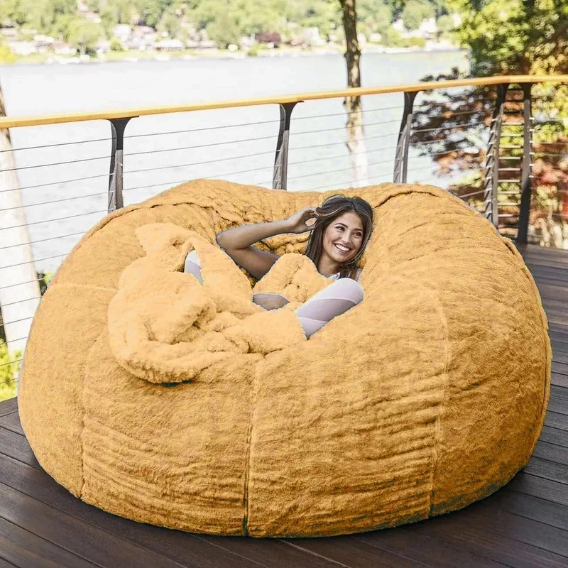Giant Fur Bean Bag Cover Big Round Soft Fluffy Faux Fur BeanBag Lazy Sofa Bed Cover Living Room Furniture Without Inner Core images - 6