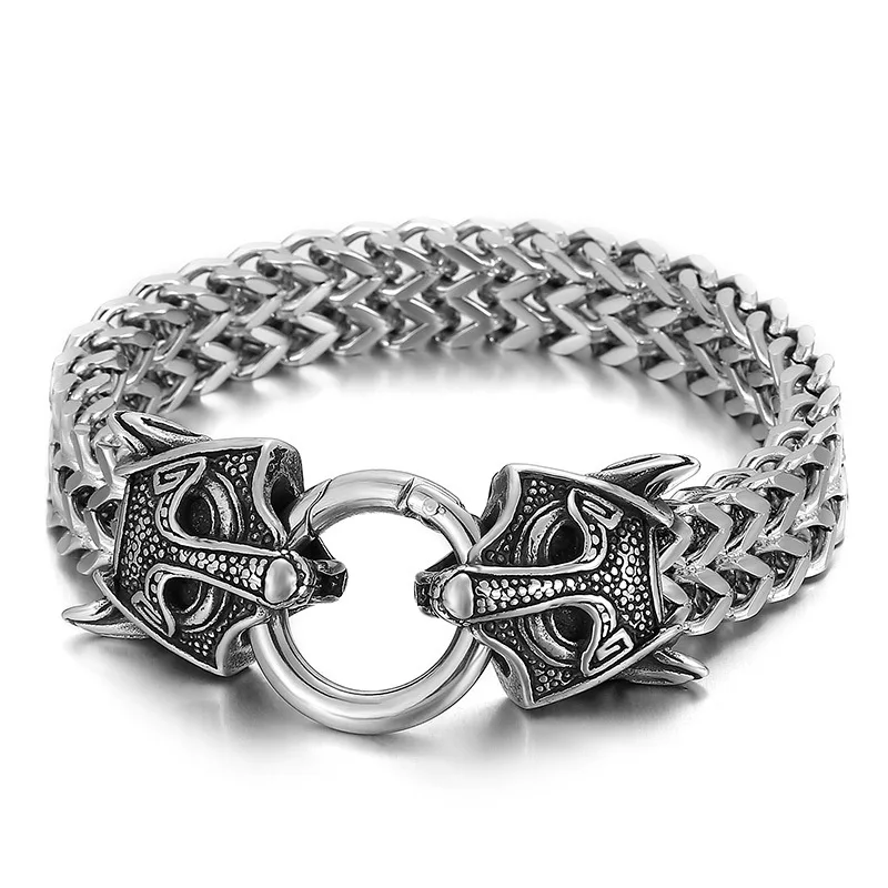 

Rock Viking Celts Wolf Stainless Steel Bracelets Men's Norse Amulet Mesh Chain Wristband Pulseira Charm Jewelry Gift