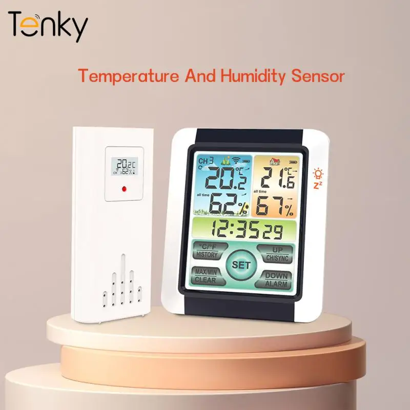 

Wireless Weather Station Indoor Outdoor Weather Forecast Digital Thermohygrometer Alarm Clock Touch Colorful Large Screen Gauge