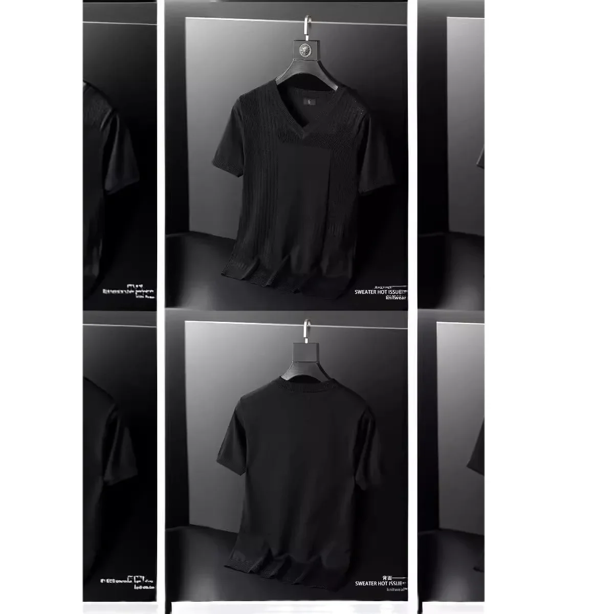Summer Best Seller Short Sleeve Half Sized Sweatshirts V-neck Mesh Breathable Knit Base Layer Top Versatile |