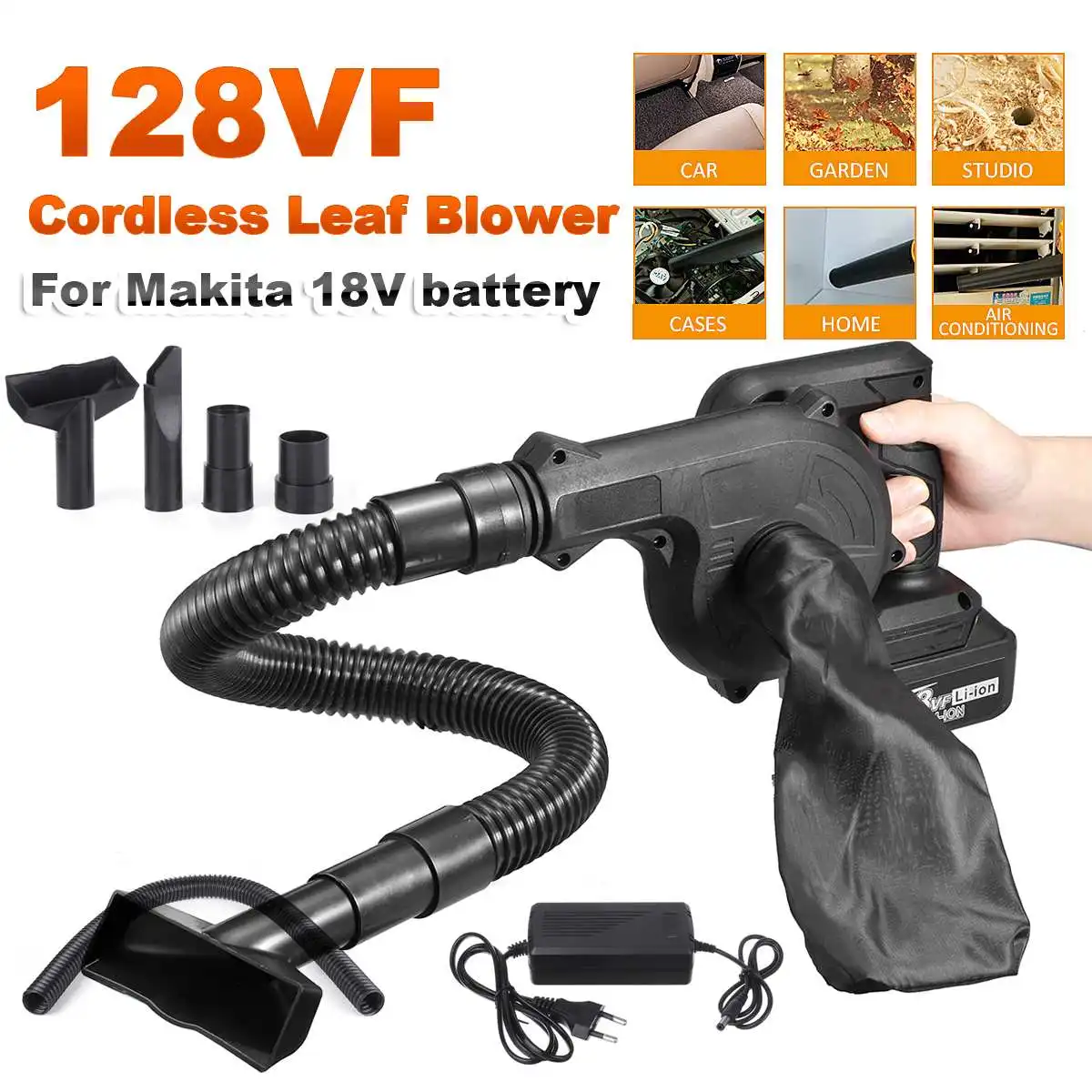 

128VF 21000RPM 2 In 1Garden Cordless Blower Vacuum Clean Air Blower Dust Blowing Dust Computer Collector For Makita 18V Battery