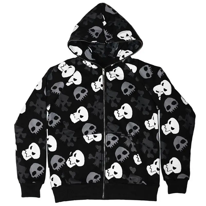 Hip Hop Joggers Sweatshirt Korean Fashion Punk Sport Coat Pullover skull graphics Goth emo Long Sleeve Zip Hoodie Y2k jacket men