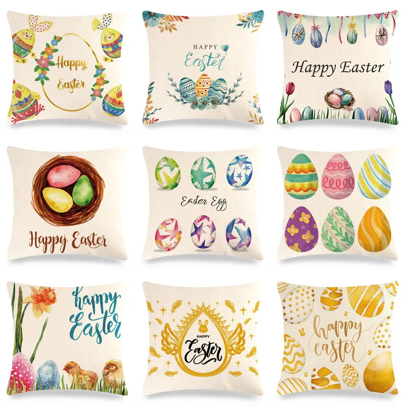 

Easter Decorations Cushion Cover Happy Easter Party Decor Pillowcase 45*45cm Funny Rabbit Bunny Easter Eggs Linen Pillow Cover