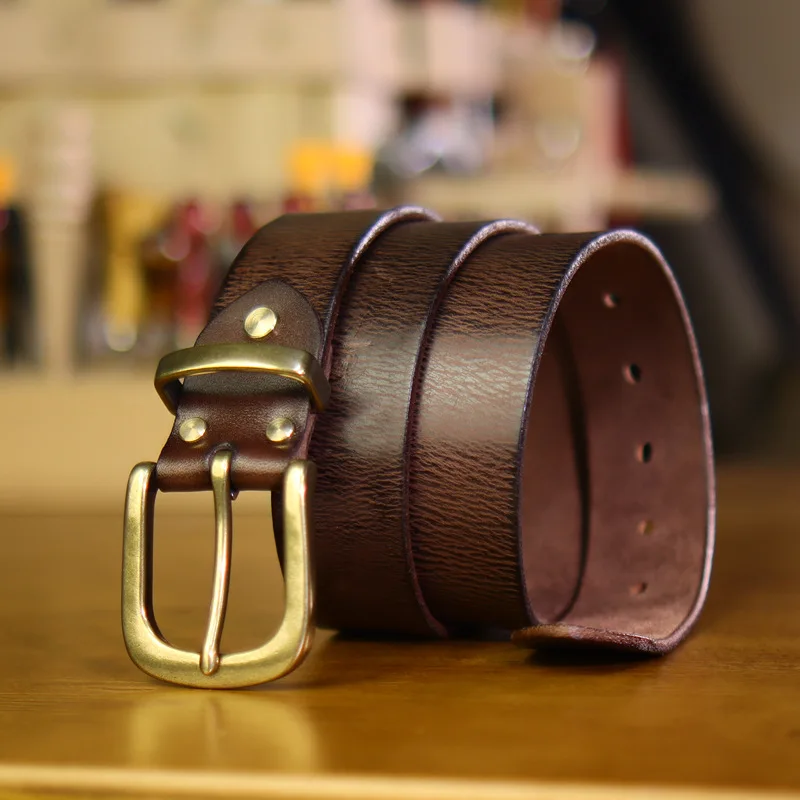 Men's Genuine Leather Belt Brass Buckle Retro design High-quality Casual Belt For Men Top cowhide production