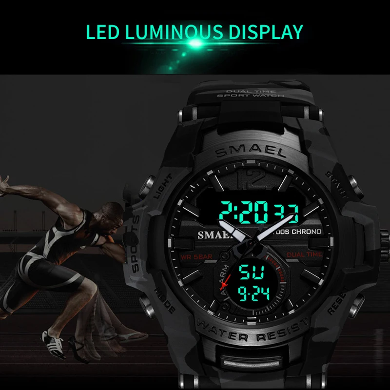 Часы SMAEL мужские наручные кварцевые с большим циферблатом спортивные