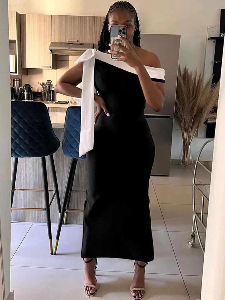 Элегантное длинное платье с открытыми плечами и галстуком-бабочкой для женщин 2022