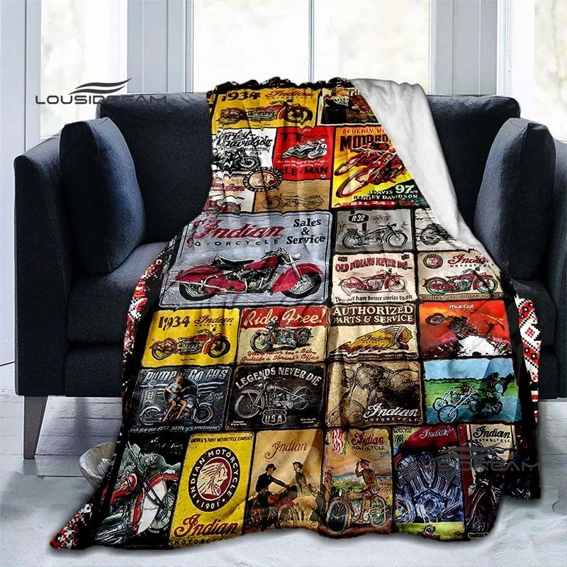 

Retro Motorcycle Blanket Indian Motorcycle Flannel Fluffy Plush Blanket, gift for father, Sheet Sofa Travel Camping Blanket