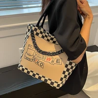 2022 new large capacity brand checkerboard canvas all match western style high quality texture womens one shoulder tote handbag