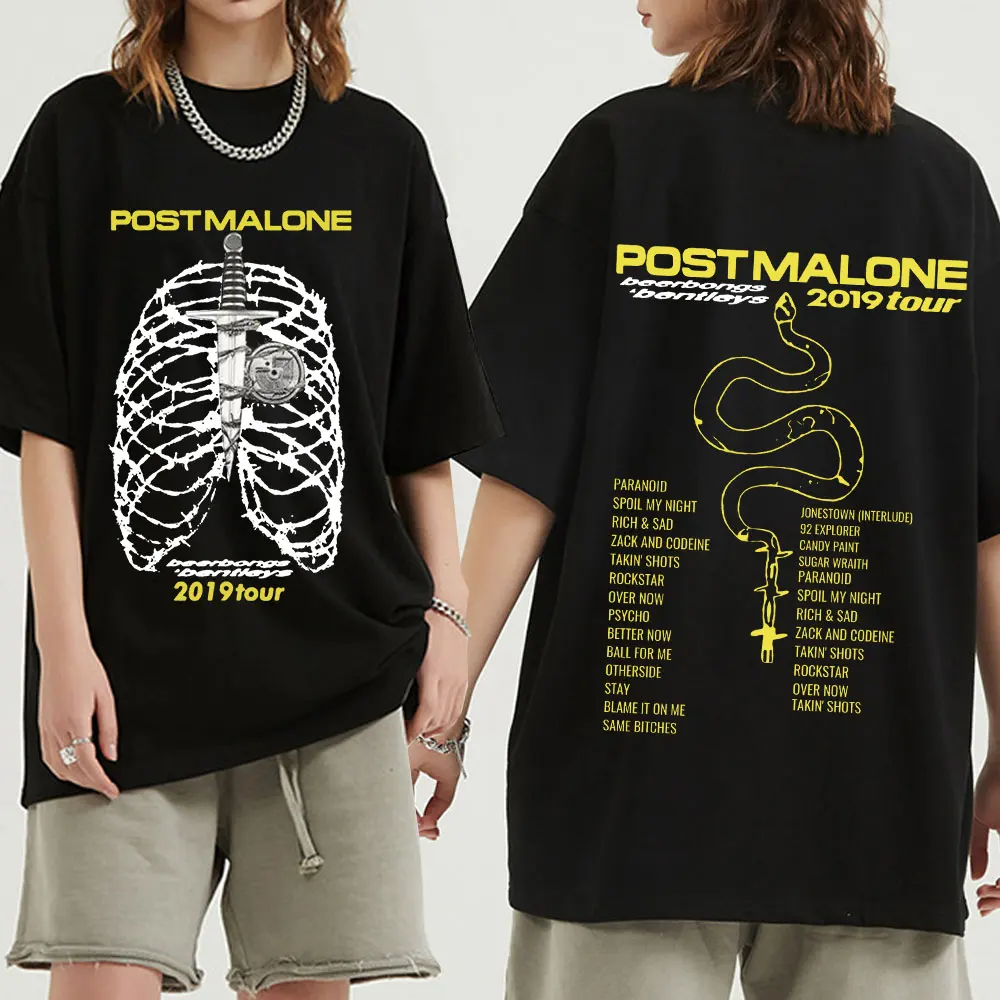

Post Malone Beerbongs Bentleys Tour 2019 Album T-Shirt Vintage Hip Hop Short Sleeve Unisex T-shirts Oversize Streetwear Men Tops