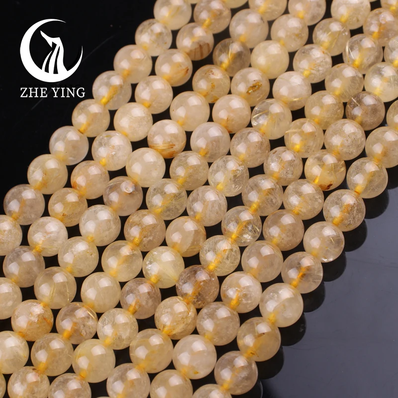 Natural Yellow Rutilated Quartz Stone Beads 6 8 10mm Round Loose Spacer Beads For Jewelry Making DIY Bracelets Accessories 15''