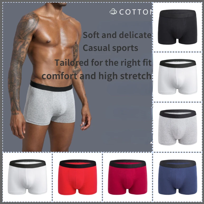

European and American Men's Underwear Modal Cotton Cozy Breathable Boxer Briefs Mid-waist Solid Colour Pin-strength Male Panties