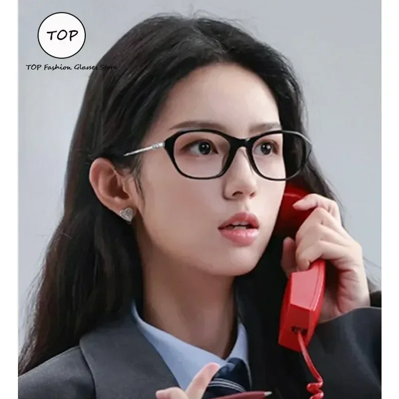 Leit려열파 The Same Myopia Glasses Female Black Frame Old Money Wind Plain Makeup Cat Eyes Can Be Equipped with Degree Anti-blue Light