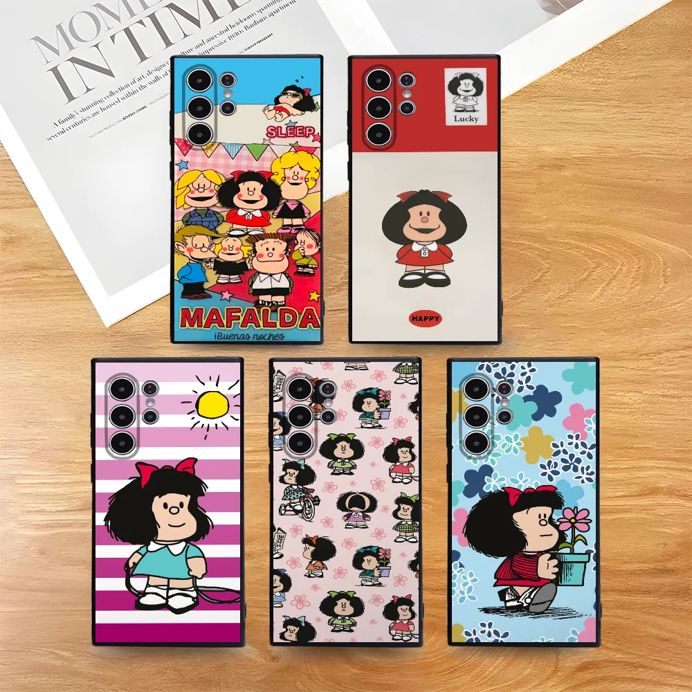 Фото Чехол для телефона с милой девушкой из мультфильма M-Mafalda для Samsung Galaxy S25 S24 S22 S23 Ultra S21 S20 Plus 5G, матовый нескользящий полный мягкий чехол №1