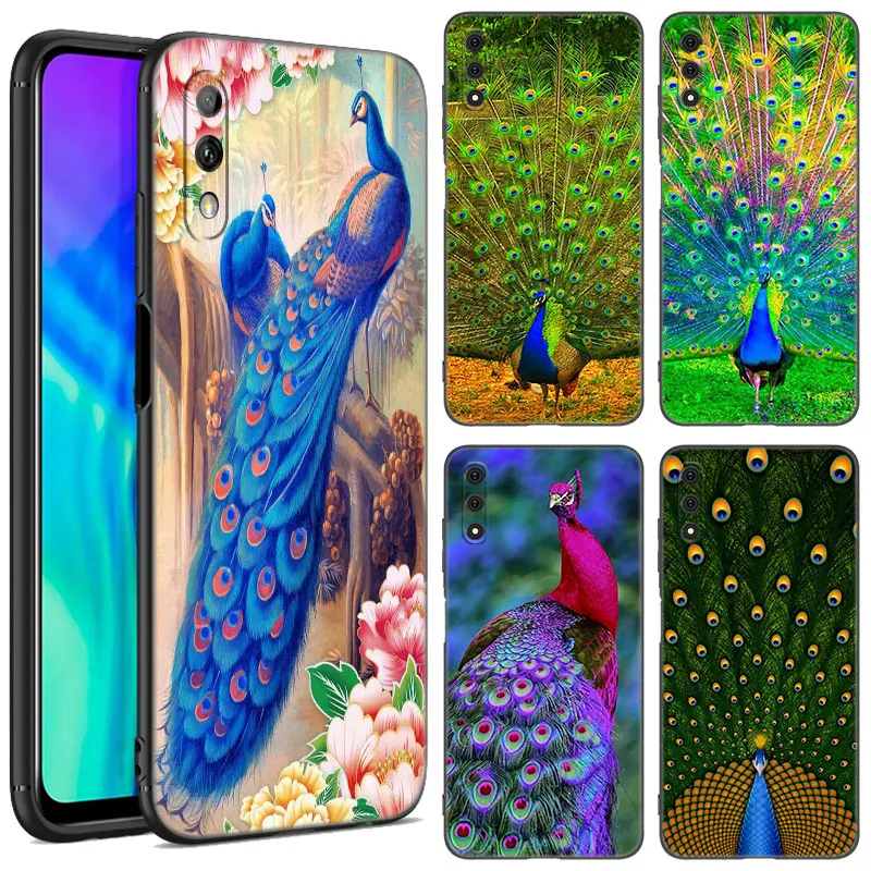 Мягкий черный чехол с рисунком павлина для телефона Honor 7A 8A 9X Pro 8 10X Lite 7S 8C 8S 8X 9A 9C 10i X6 X7 X8 X9 X40 GT