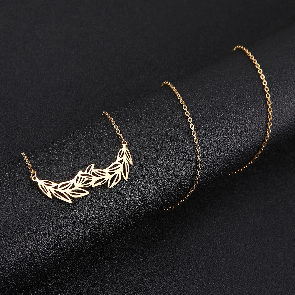 COOLTIME Peace Olive Branch Plant Leaves Pendant Necklace for Woman Man Gold Color Stainless Steel Jewelry Neck Chain Gift 2022 | Украшения