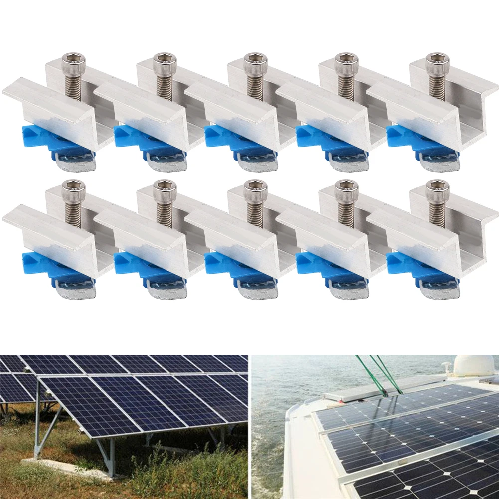 

10Pcs/Pack Solar Panel Clamps Bracket Aluminum Clamp Photovoltaic Mounting 50mm Length Solar Photovoltaic Accessories Durable