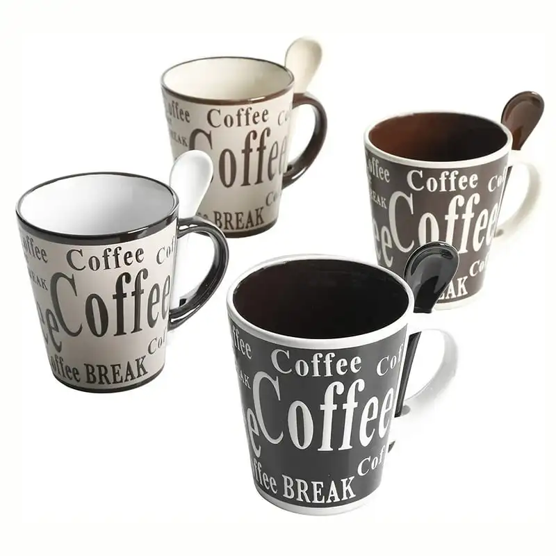 

Cafe 4 Person 8 Piece Mug and Spoon Set, Assorted Colors Strawberry mug Custom cup Espresso cup Coffe cups Chobits Viking mug Ta