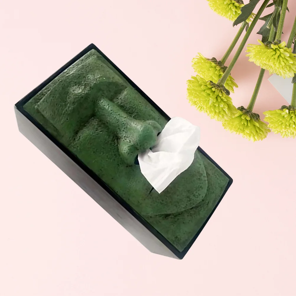 

Tissue Box Cover Easter Island Resin Moai Holder Napkin Paper Rectangular Storage Statue Sculpture Tiki Head Face Bathroom