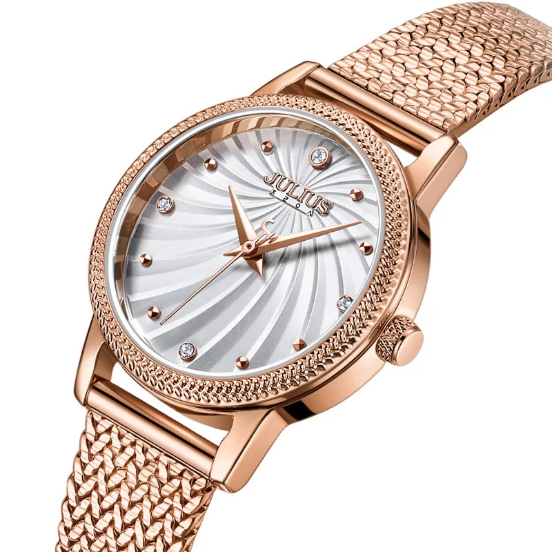 JULIUS Classic Wheat Flower Net with Small Dial Fashion Waterproof Quartz Movement Watch Female Rose Gold Watches Women JA-1219 enlarge