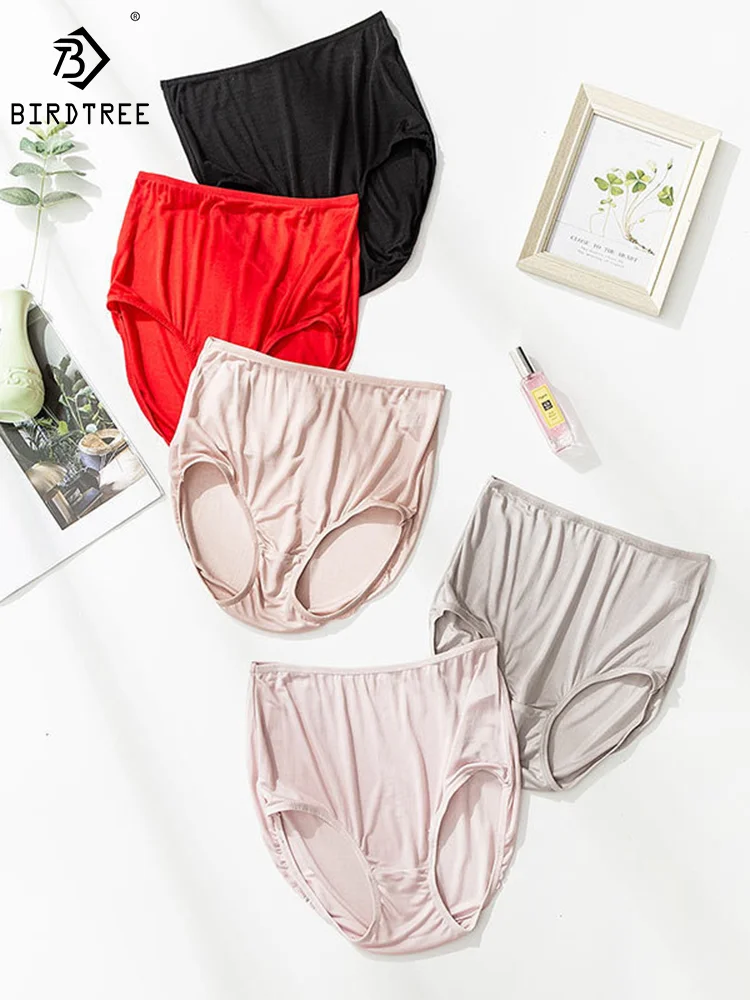 

Birdtree 100%Real Mulberry Silk Women Panties High-rise Briefs Underwear Health Underpants Everyday wear Intimates M-3X P36035QM