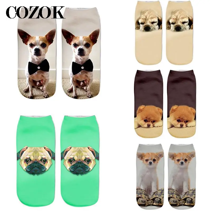 

3 Pairs Womens Funny Animal Cute 3D Print Dogs Socks Women Ankle Socks Unisex Socks Fashion Sox Cartoon Pattern For Female Meias
