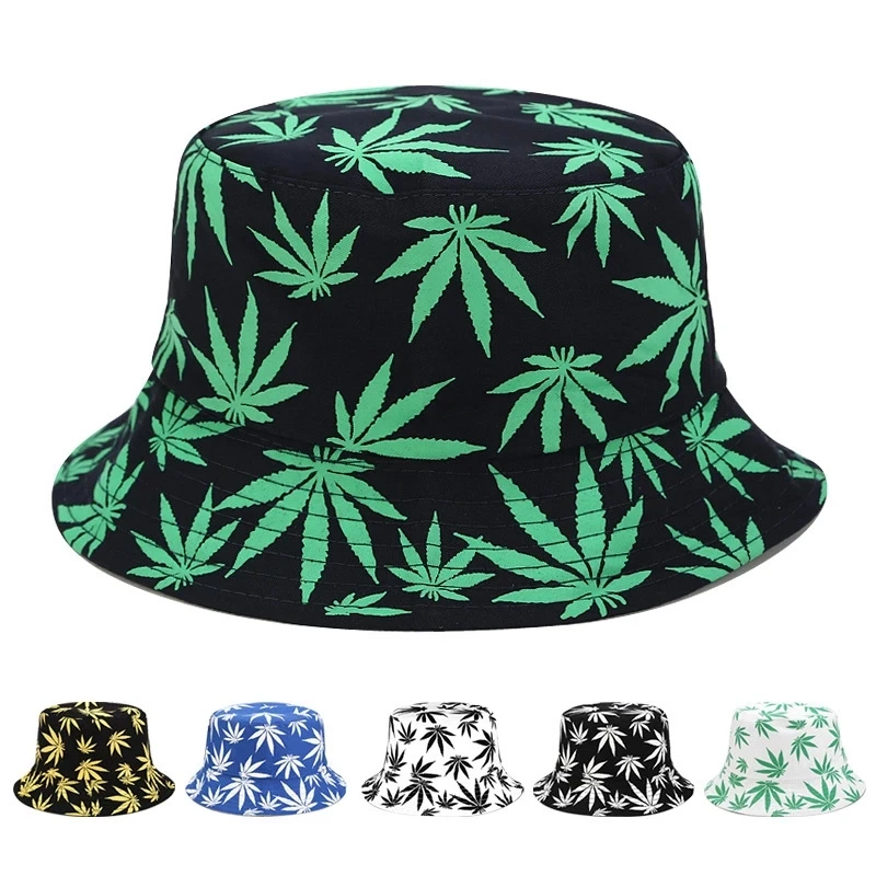 

Maple Leaf Print Bucket Hat Double-Sided Panama Hip Hop Caps Couple Women Men Bob Summer Cotton Fishing Sun Visor Fisherman Hat