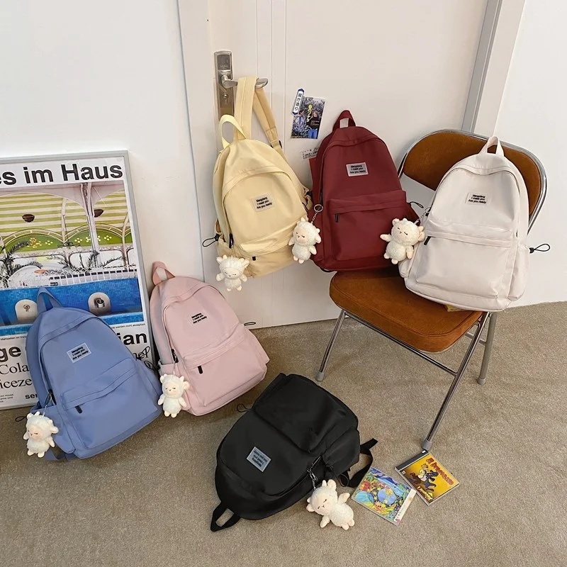 

Harajuku Style Women Backpack Fashion Nylon School Bag For Girls Large Capacity Waterproof Bookbags Solid Color Travel Bags 2022