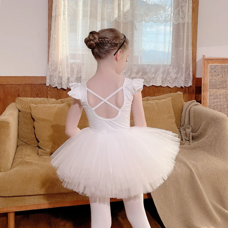 

Kids Girl Ballet Dance Wear Gymnastics Leotard Tulle Tutu Skirt Set Dancing Tutu Dress Ballerina Costumes Cross Back Long sleeve