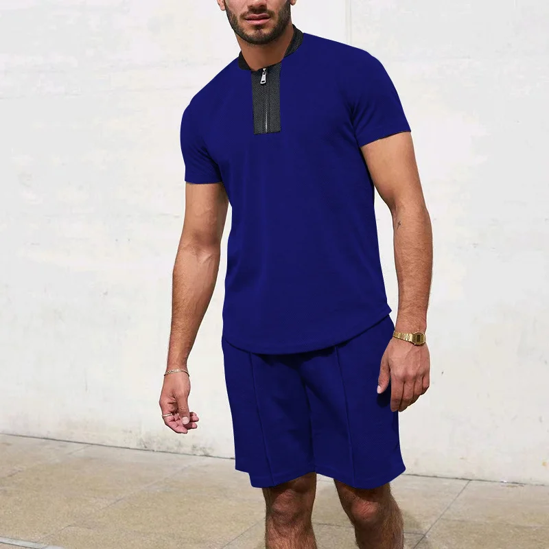New Mens Tracksuit Suit Summer short sleeve Thin Polo Shirt Sport Shorts 2 Pcs Set Men Solid Set Casual Jogging Sportswear