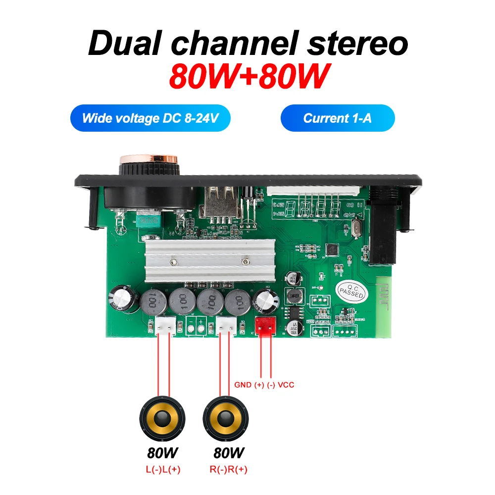 Фото Усилитель KEBIDU 160W с Bluetooth, декодер MP3/WAV, плата с микрофоном 6,5 мм, FM, TF, USB, автомобильный аудиомодуль, музыкальный плеер с регулировкой громкости №5