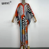 winyi 2022 quick drying bohemian printed loose summer beach dress moroccan kaftan women silk feeling free size beachwear dress