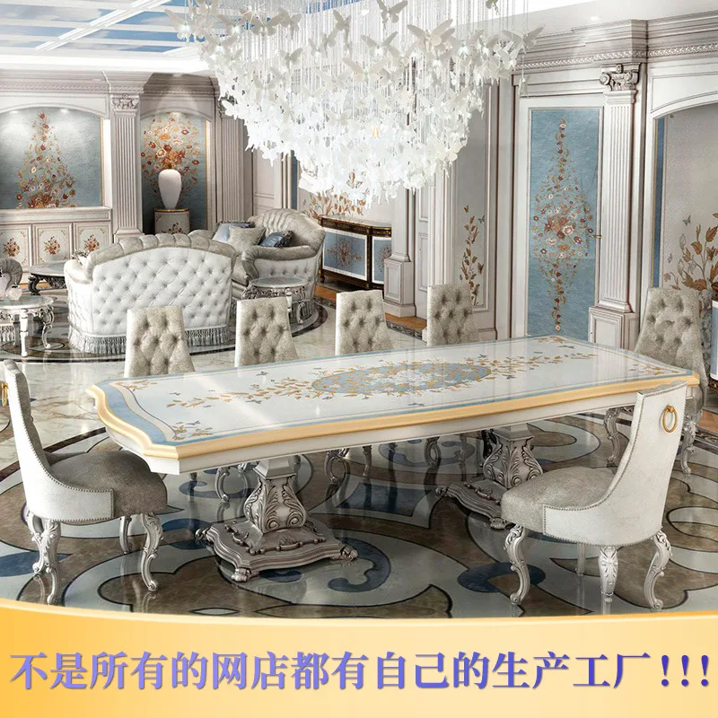 Европейский роскошный обеденный стол с резьбой по дереву и стул комбинированная