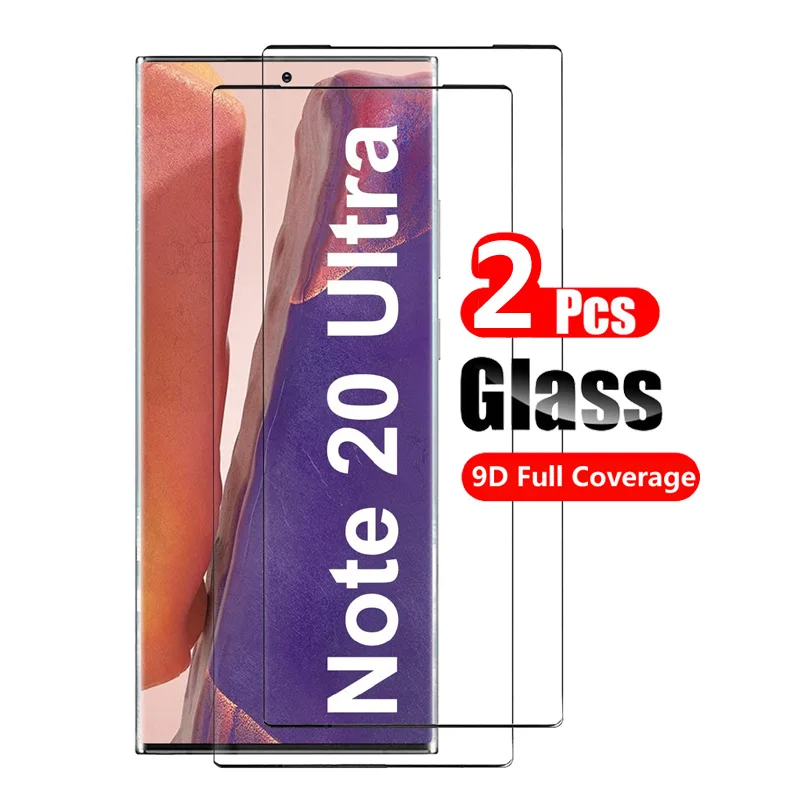 

2-PACK Full Cover Tempered Glass On For Samsung Galaxy Note20 Ultra Note 20 5G Screen Protector Side Glue Glass ID Support Film