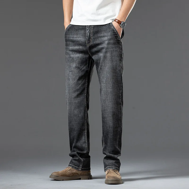 Джинсы мужские тонкие свободного покроя модные Универсальные прямые брюки